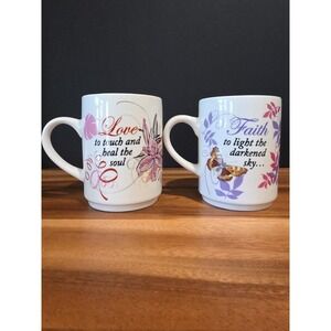Bay Island Inc Mug Set Of 2 Enscribed Love Hope Strength Faith Butterflies